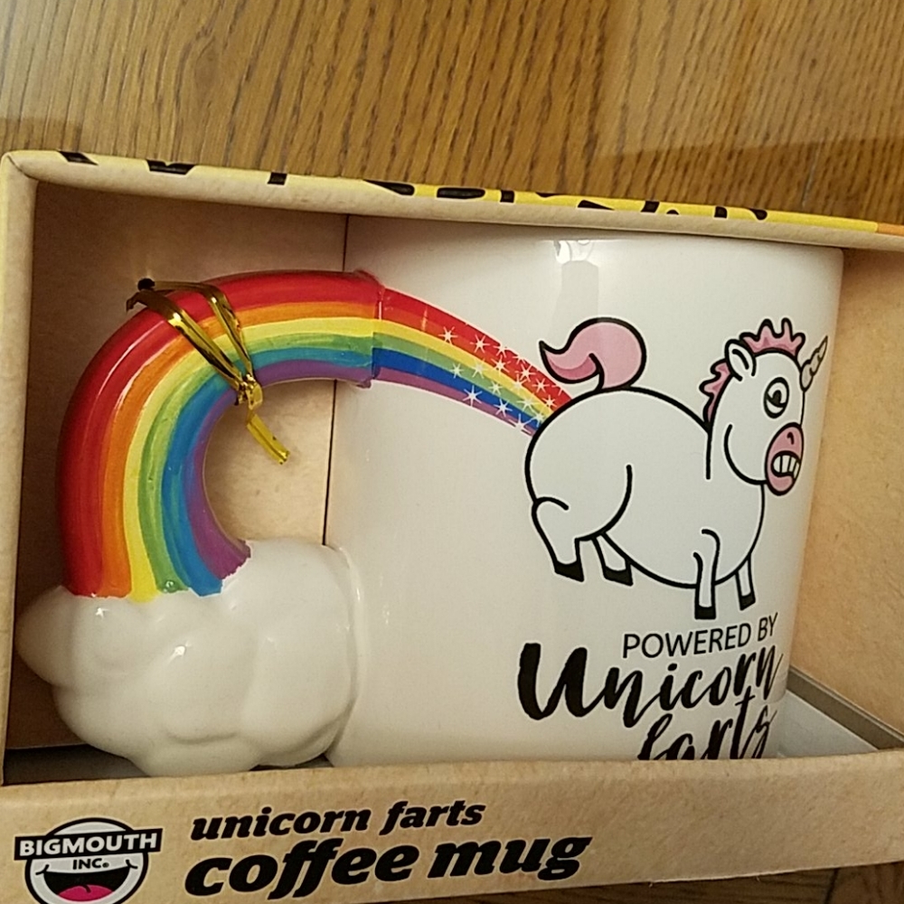 New novelty coffee mug unicorn farts rainbows